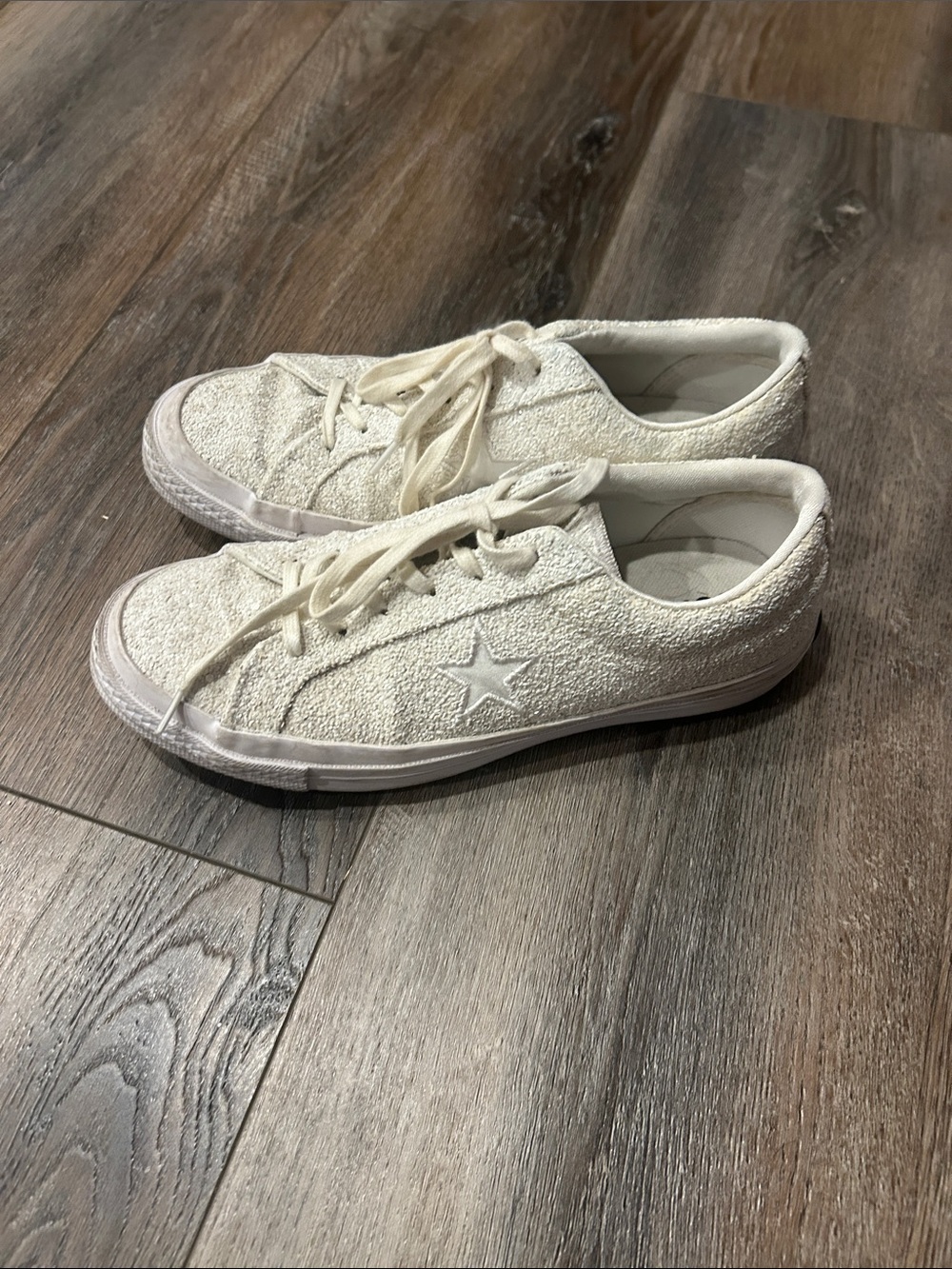 Converse All Star white glitter size 8 White Star Accent Low-Top Sneakers GUC